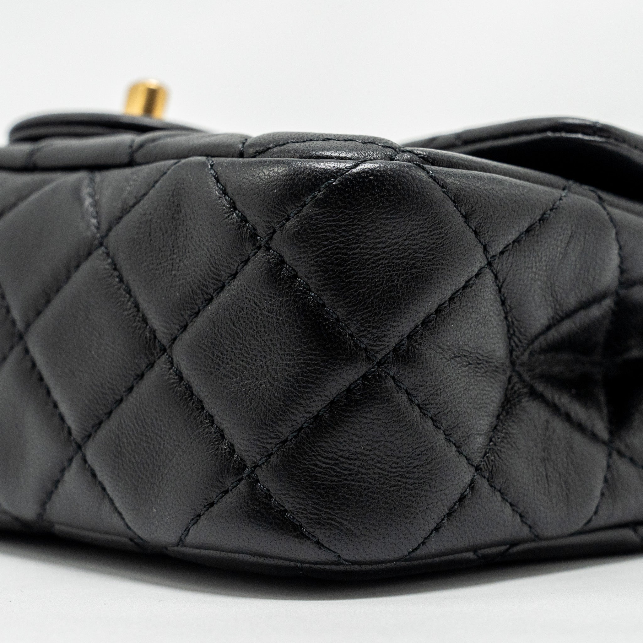 CHANEL PEARL CRUSH MINI RECTANGULAR FLAP BAG LAMBSKIN BLACK GHW (MICROCHIP)