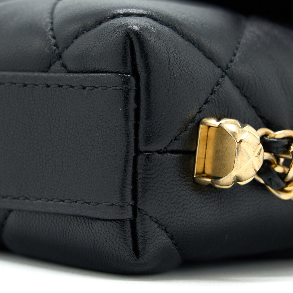 CHANEL QUILTED DETAILED LOGO FLAP BAG LAMBSKIN BLACK GHW (MICROCHIP)