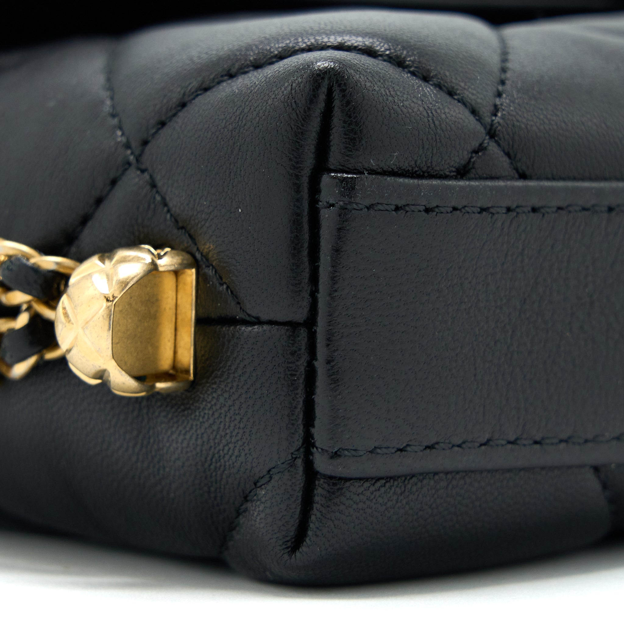 CHANEL QUILTED DETAILED LOGO FLAP BAG LAMBSKIN BLACK GHW (MICROCHIP)