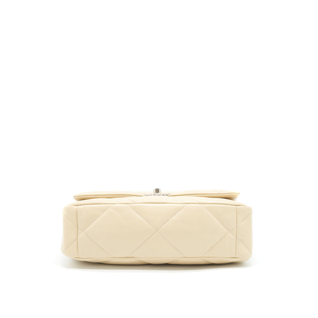 CHANEL MEDIUM 19 BAG QUILTED GOATSKIN LEATHER LIGHT BEIGE GOLD/SILVER HARDWARE (MICROCHIP)