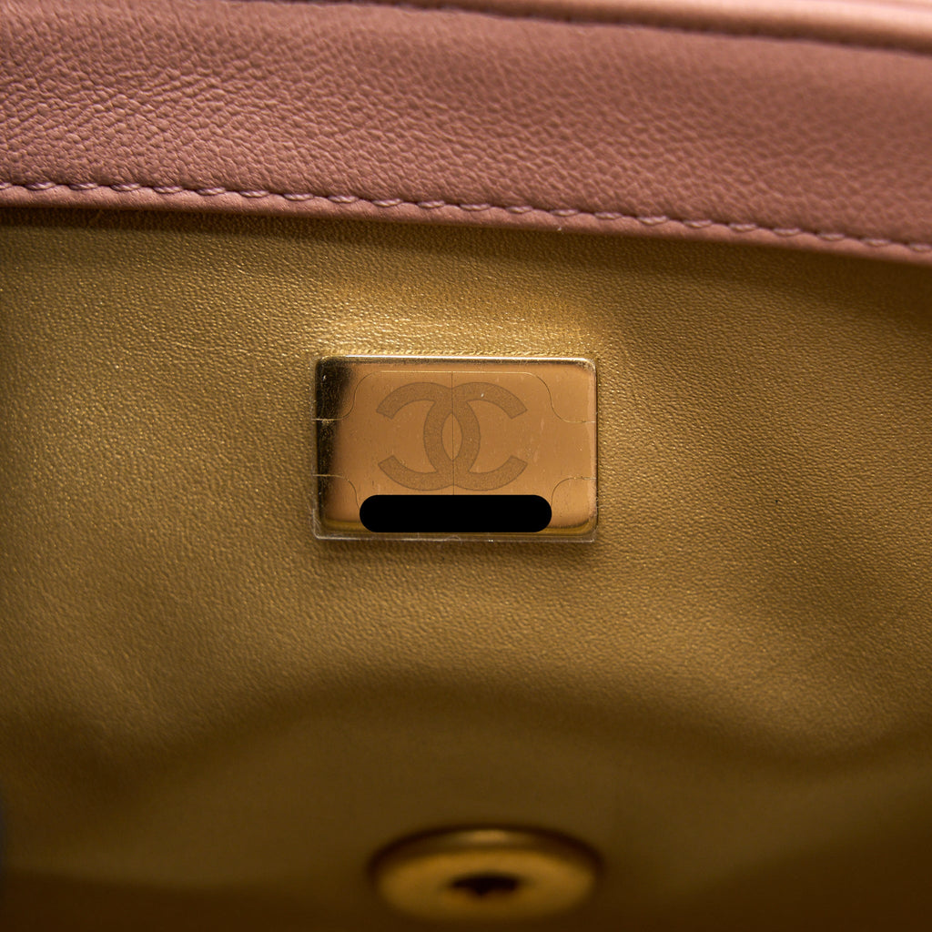CHANEL PEARL CRUSH MINI SQUARE FLAP BAG LAMBSKIN DARK PINK GHW (MICROCHIP)