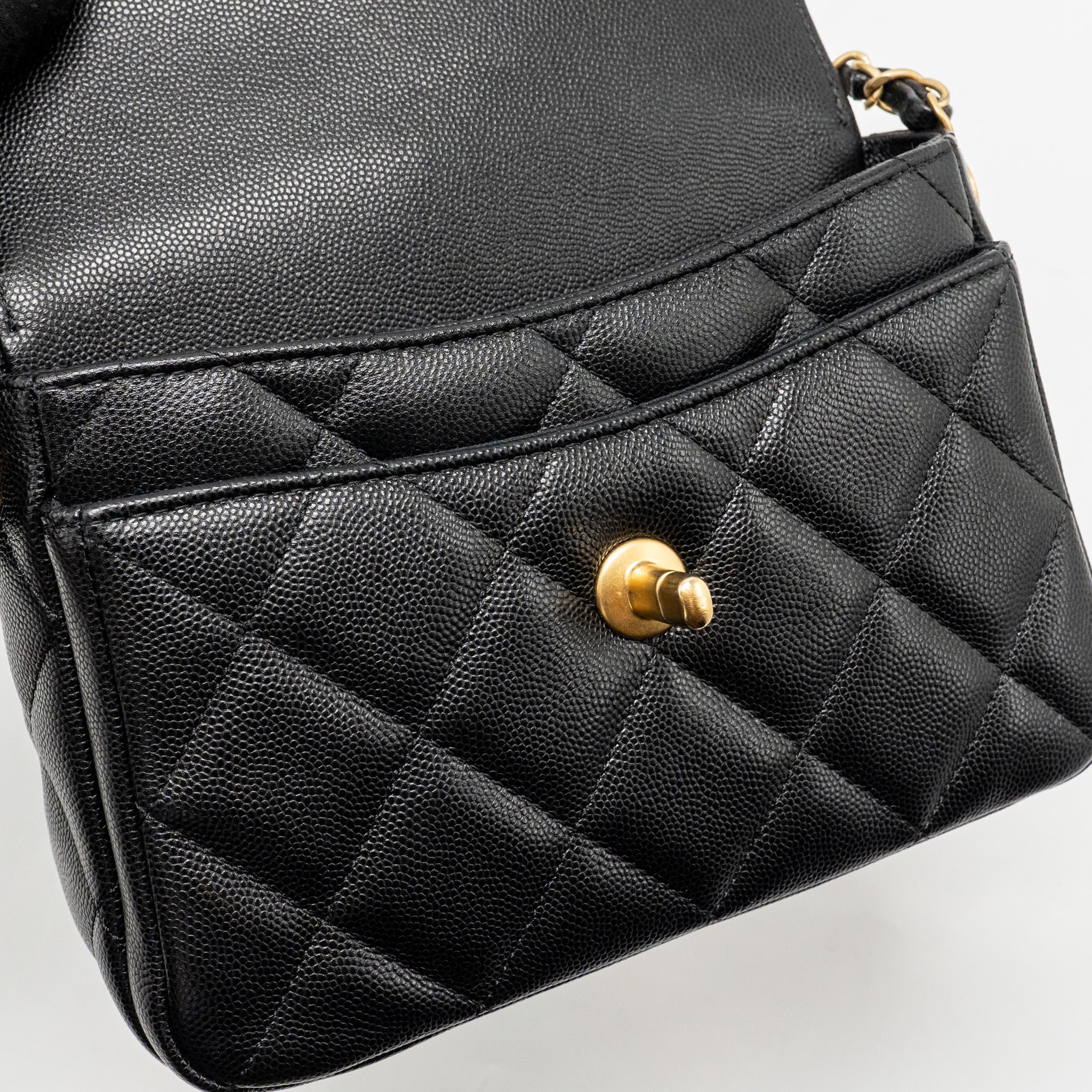 CHANEL 24B QUILTED FLAP BAG CAVIAR BLACK GHW(MICROCHIP)