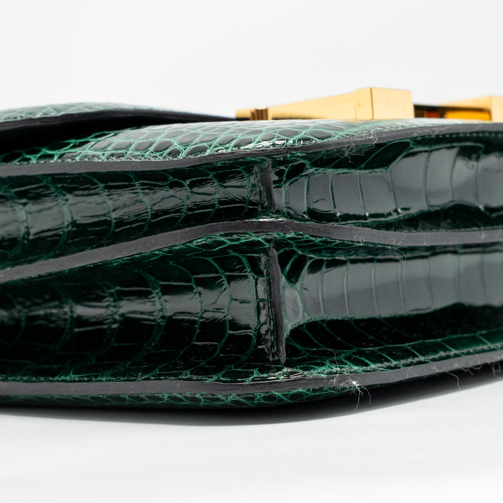 HERMES MINI CONSTANCE SHINY ALLIGATOR MISSISSIPPIENSIS VERT FONCE GHW
