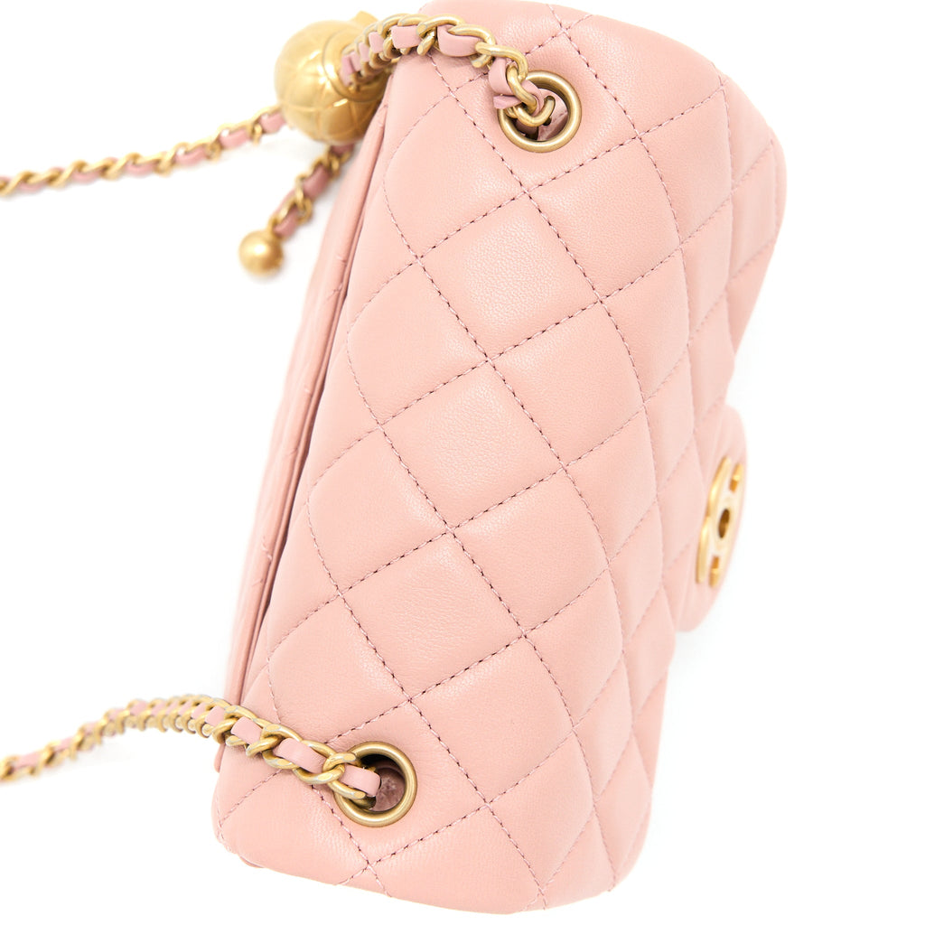 CHANEL PEARL CRUSH MINI SQUARE FLAP BAG LAMBSKIN DARK PINK GHW (MICROCHIP)