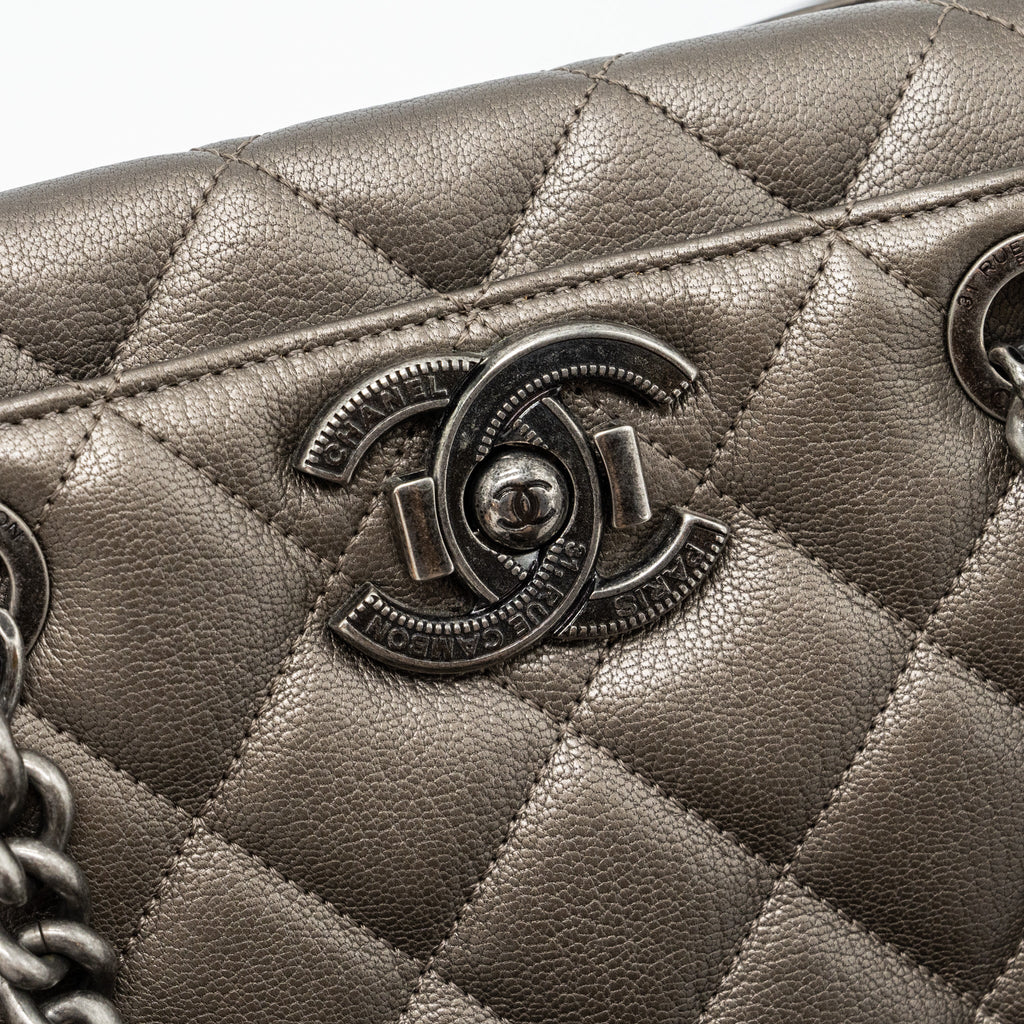 CHANEL QUILTED TOTE BAG GOATSKIN SILVER RUTHENIUM HARDWARE