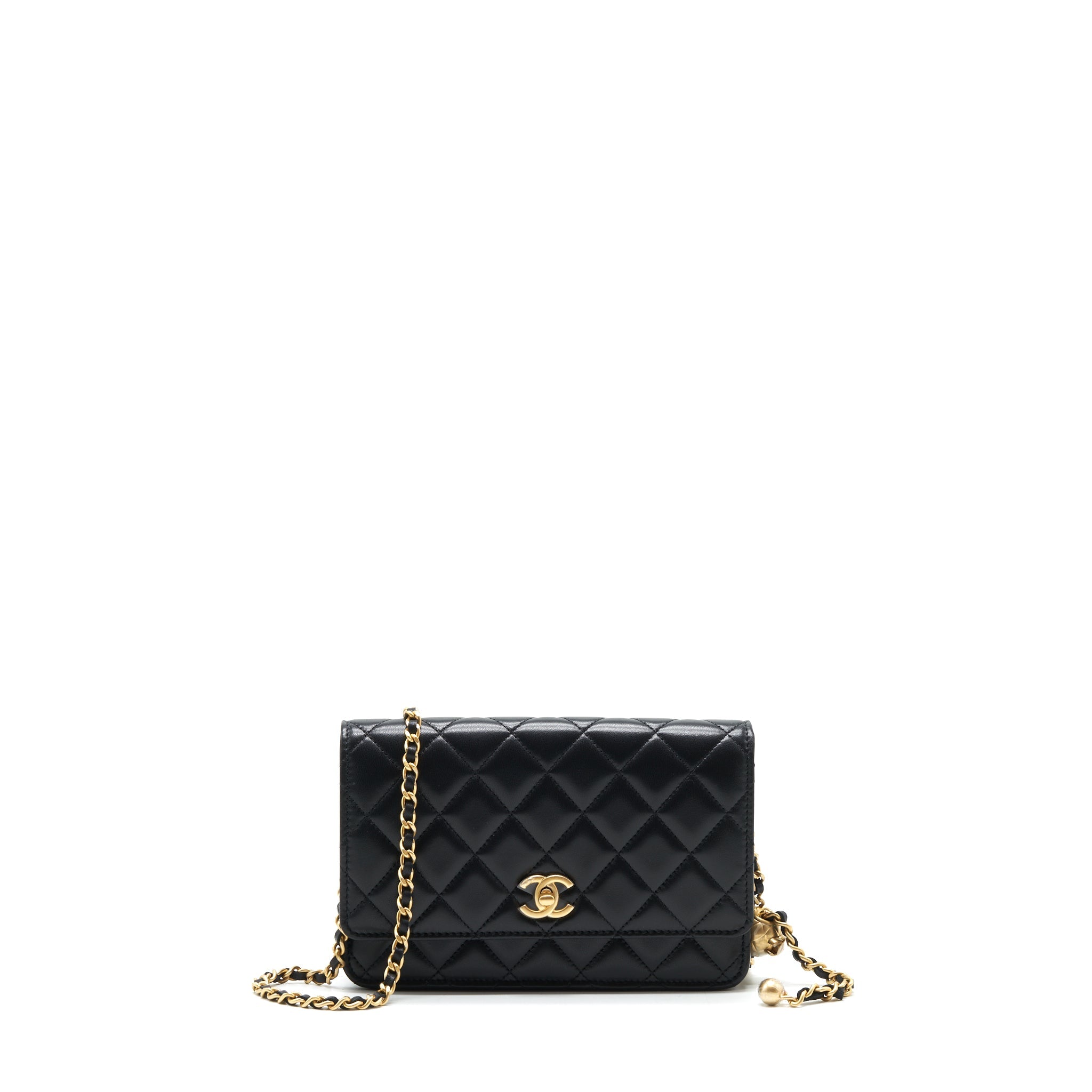 CHANEL PEARL CRUSH WALLET ON CHAIN LAMBSKIN BLACK GHW (MICROCHIP)