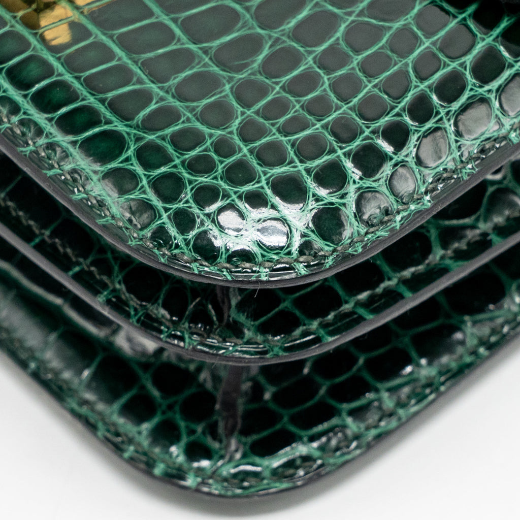 HERMES MINI CONSTANCE SHINY ALLIGATOR MISSISSIPPIENSIS VERT FONCE GHW