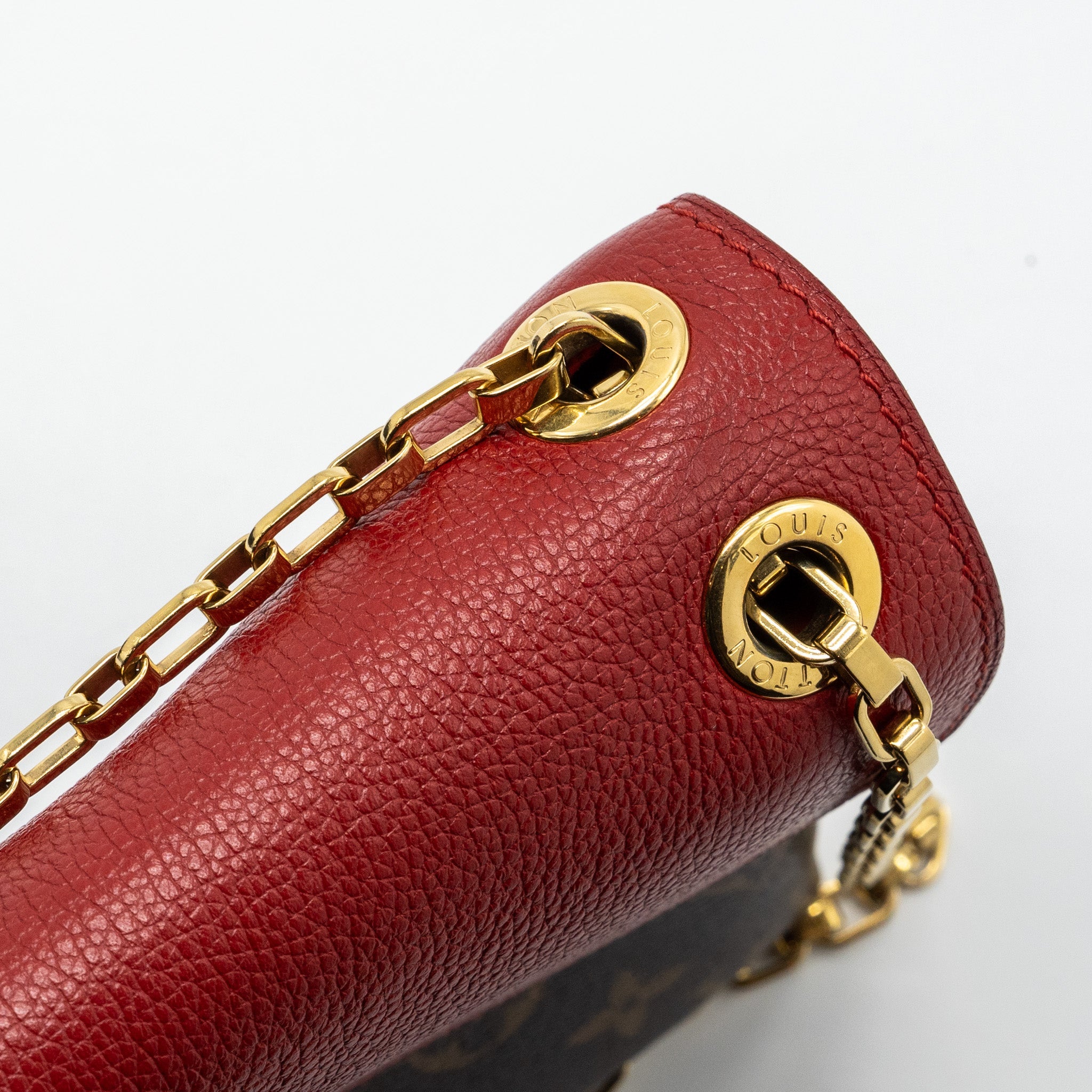 LOUIS VUITTON PALLAS CHAIN BAG MONOGRAM CANVAS / CALFSKIN RED GHW