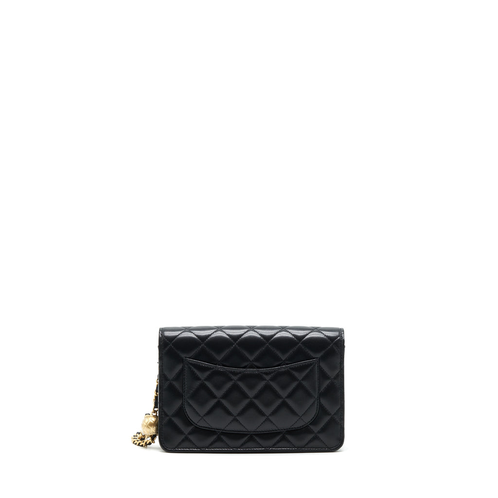 CHANEL PEARL CRUSH WALLET ON CHAIN LAMBSKIN BLACK GHW (MICROCHIP)