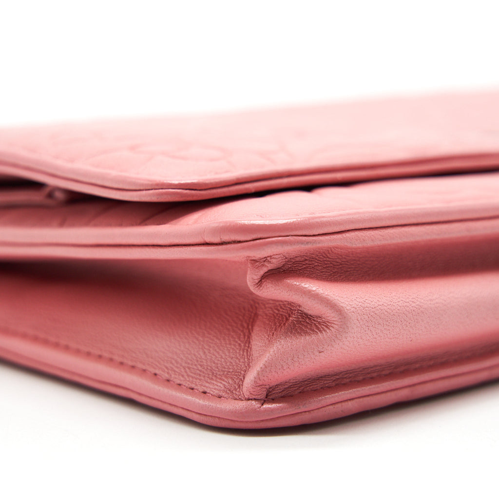 CHANEL CAMELIA WALLET ON CHAIN PINK SHW