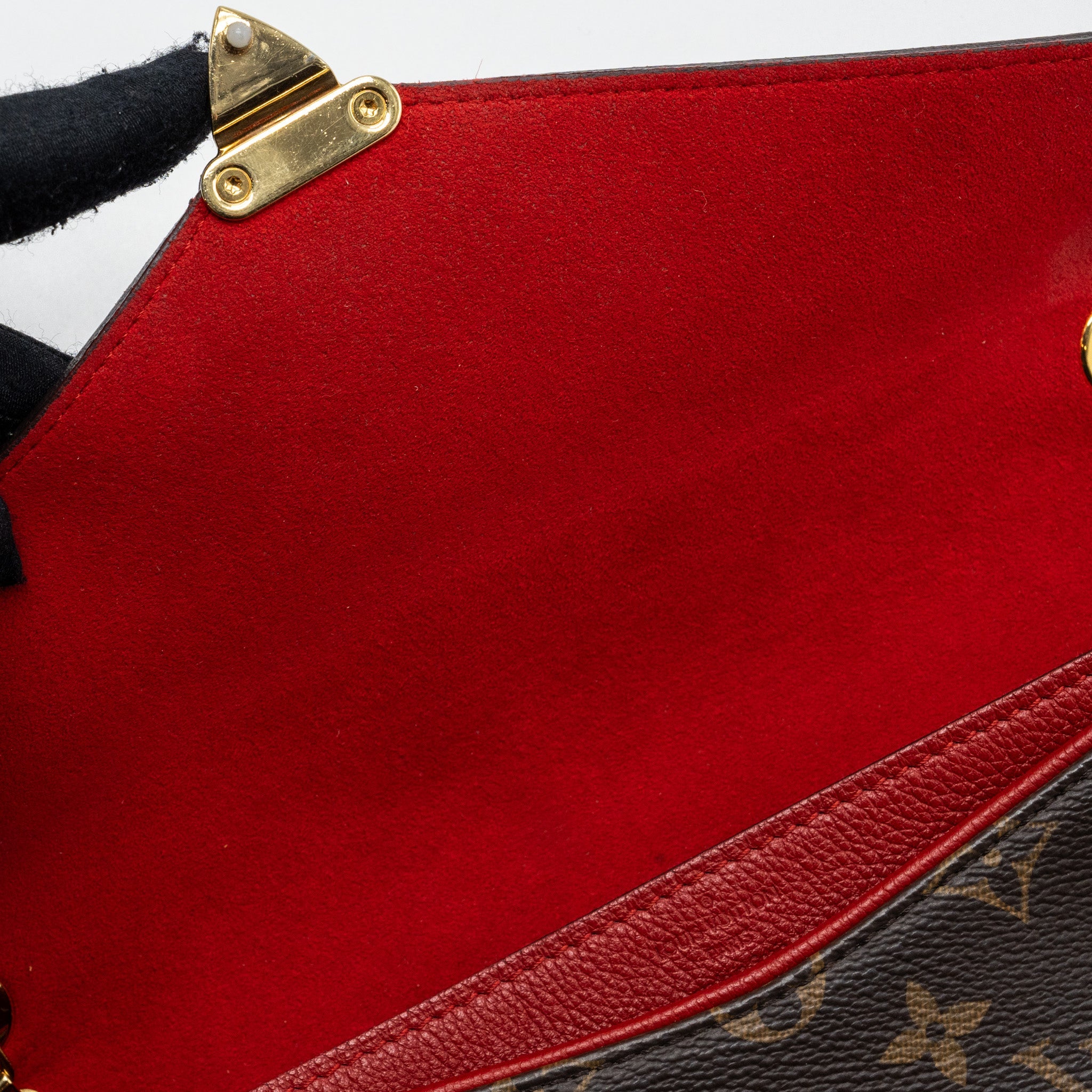 LOUIS VUITTON PALLAS CHAIN BAG MONOGRAM CANVAS / CALFSKIN RED GHW