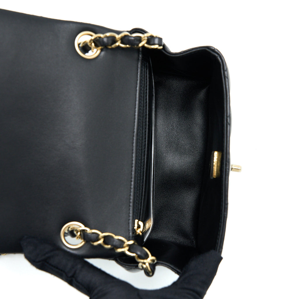 CHANEL MINI SQUARE FLAP BAG LAMBSKIN BLACK LGHW (MICROCHIP)