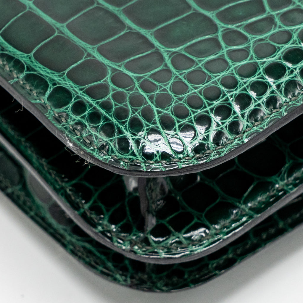 HERMES MINI CONSTANCE SHINY ALLIGATOR MISSISSIPPIENSIS VERT FONCE GHW