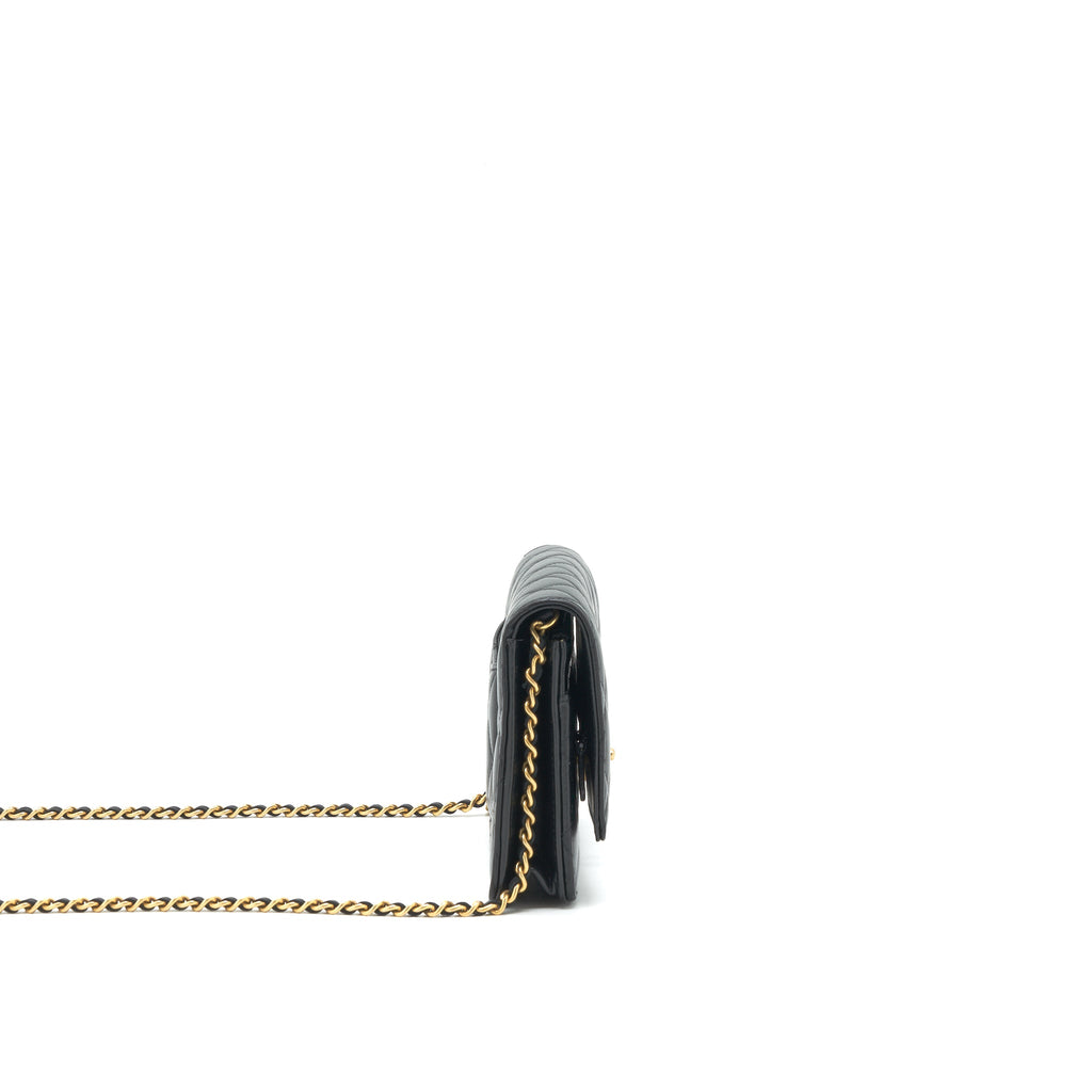 CHANEL PEARL CRUSH WALLET ON CHAIN LAMBSKIN BLACK GHW (MICROCHIP)