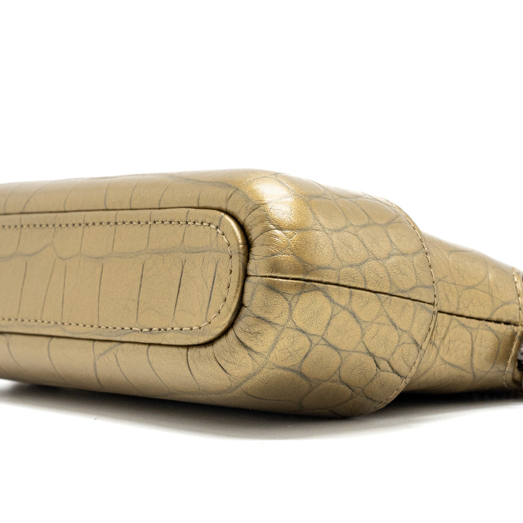 CHANEL GABRIELLE DOUBLE ZIP CLUTCH ON CHAIN CROCODILE-EMBOSSED CALFSKIN GOLD MULTICOLOUR HARDWARE