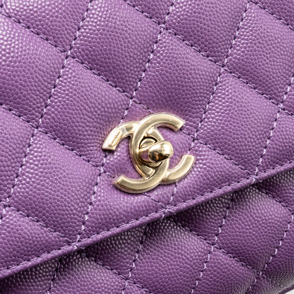 CHANEL SMALL COCO HANDLE CAVIAR PURPLE LGHW (MICROCHIP)