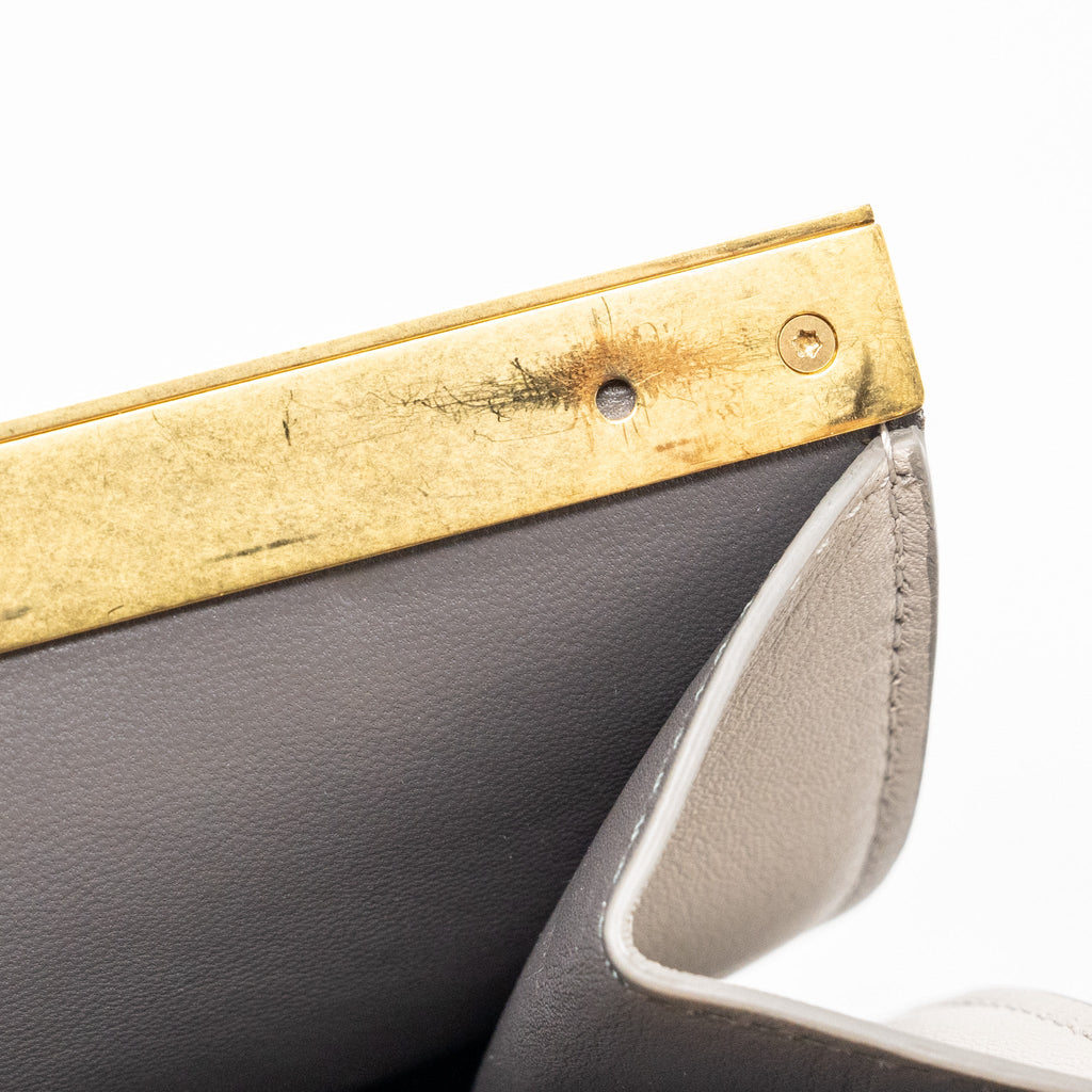 CELINE MINI CLASP SHOULDER BAG LIGHT GREY LEATHER GHW