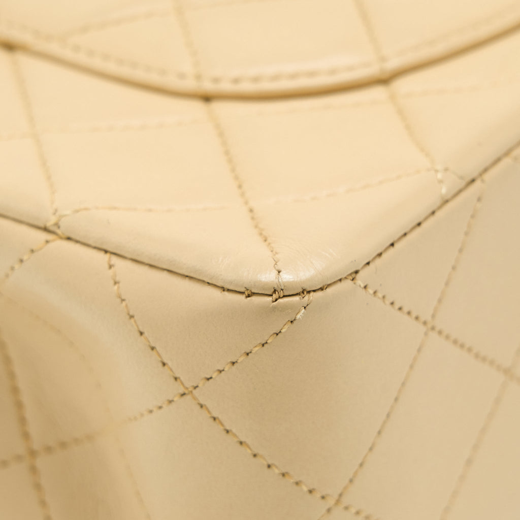 CHANEL VINTAGE SMALL CLASSIC DOUBLE FLAP BAG LAMBSKIN BEIGE GHW