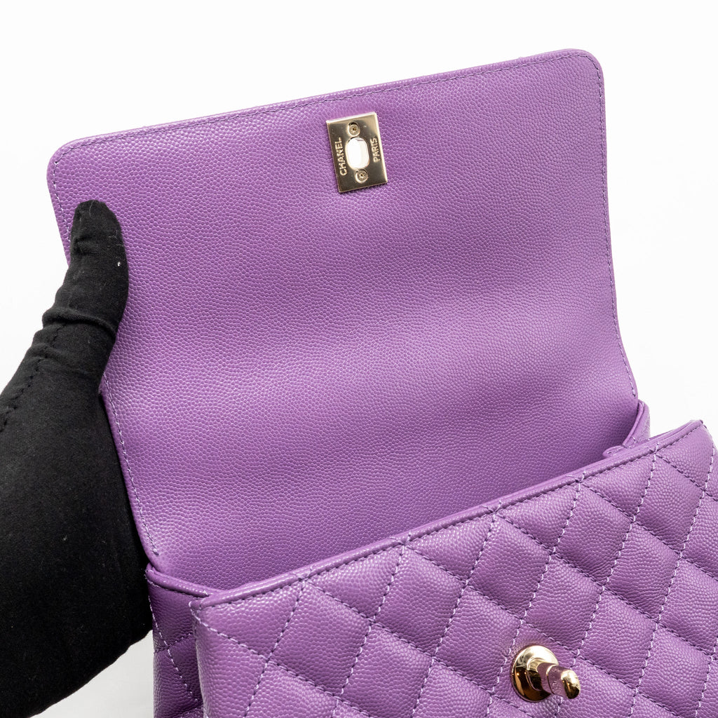 CHANEL SMALL COCO HANDLE CAVIAR PURPLE LGHW (MICROCHIP)