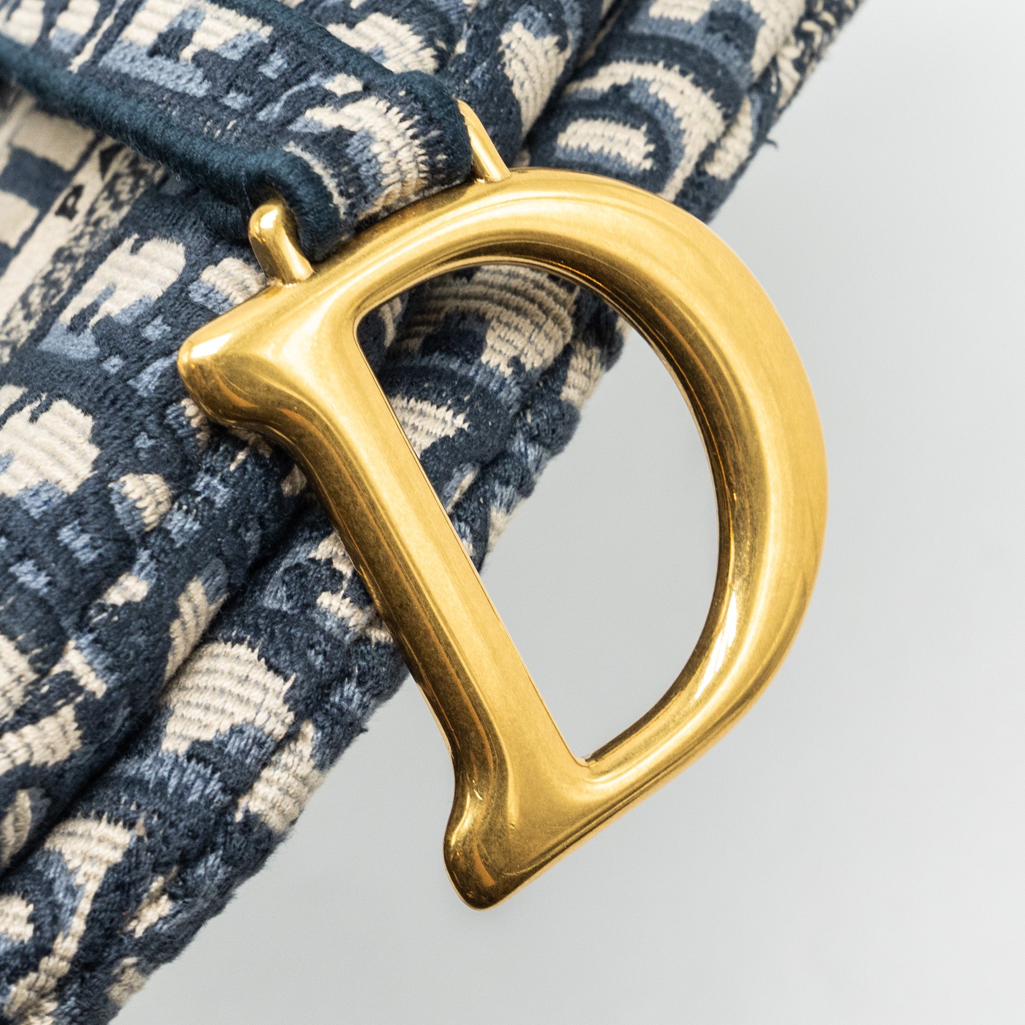 DIOR MEDIUM SADDLE BLUE OBLIQUE EMBROIDERY GHW