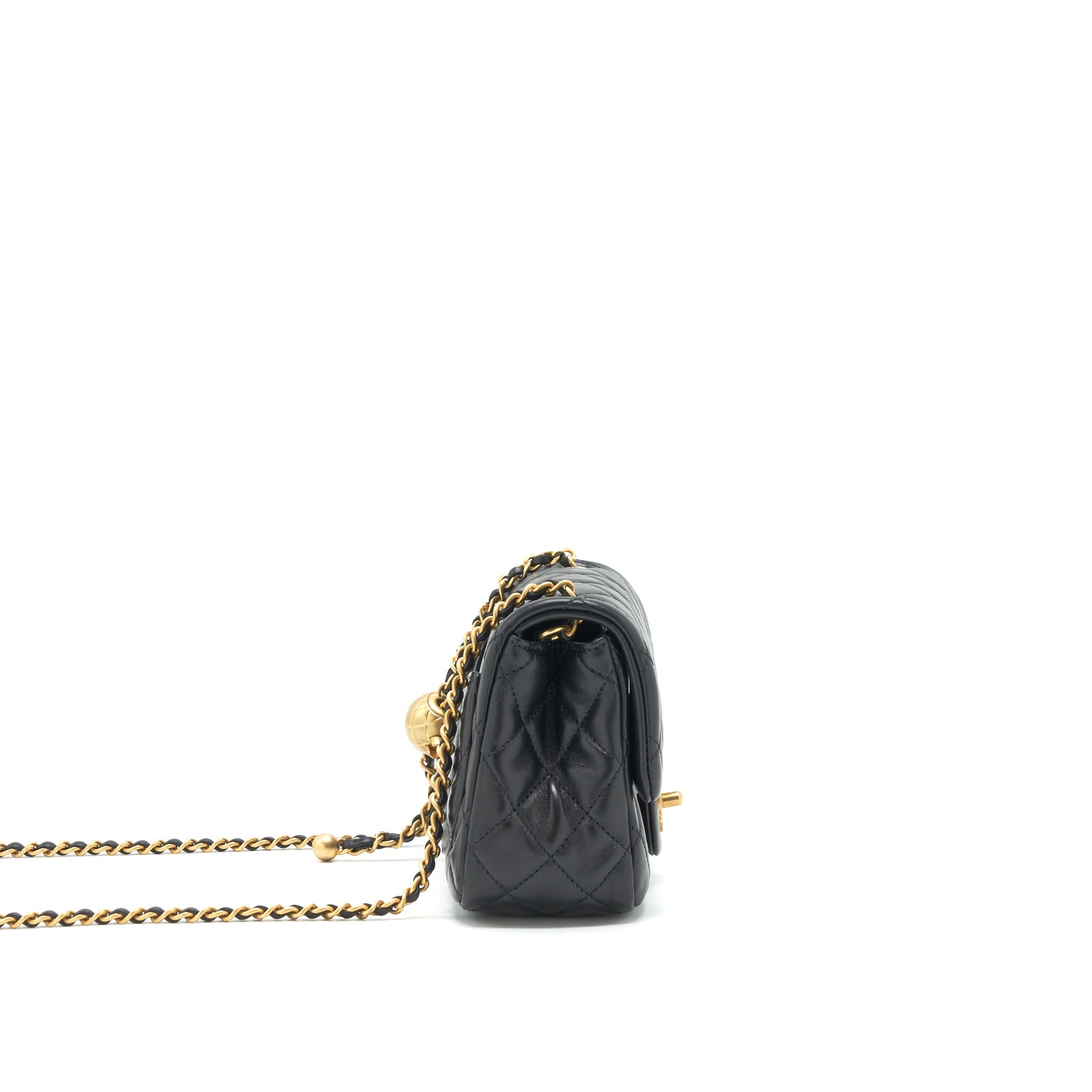 CHANEL PEARL CRUSH MINI SQUARE FLAP BAG LAMBSKIN BLACK GHW (MICROCHIP)