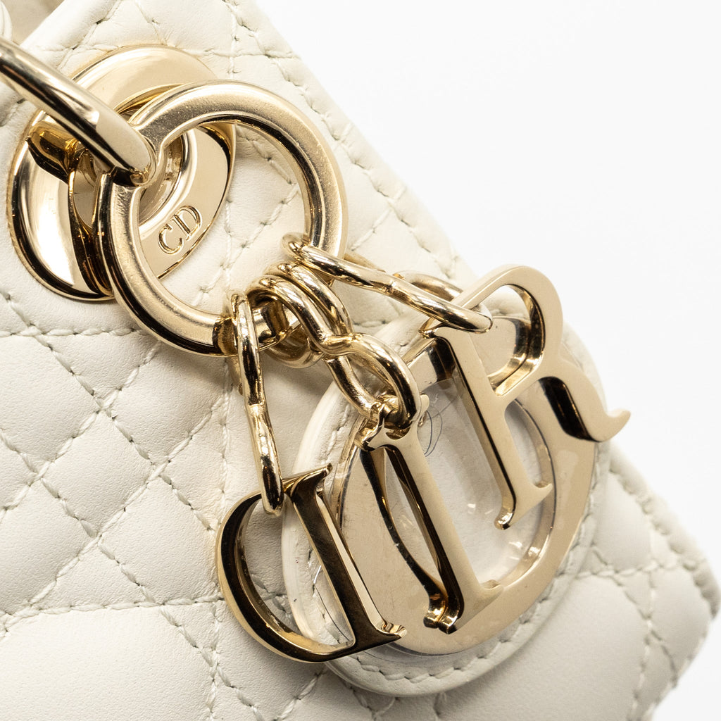 DIOR MICRO LADY DIOR BAG LAMBSKIN WHITE LGHW
