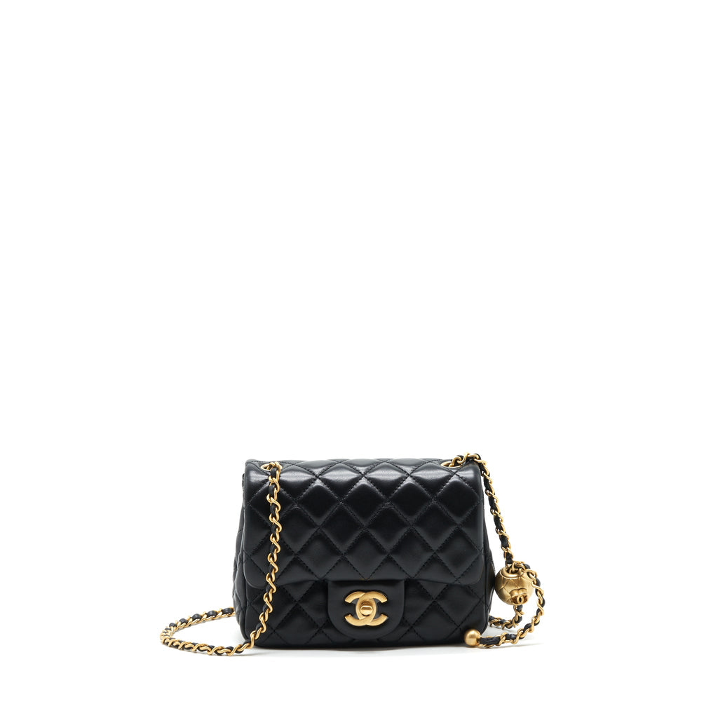 CHANEL PEARL CRUSH MINI SQUARE FLAP BAG LAMBSKIN BLACK GHW (MICROCHIP)