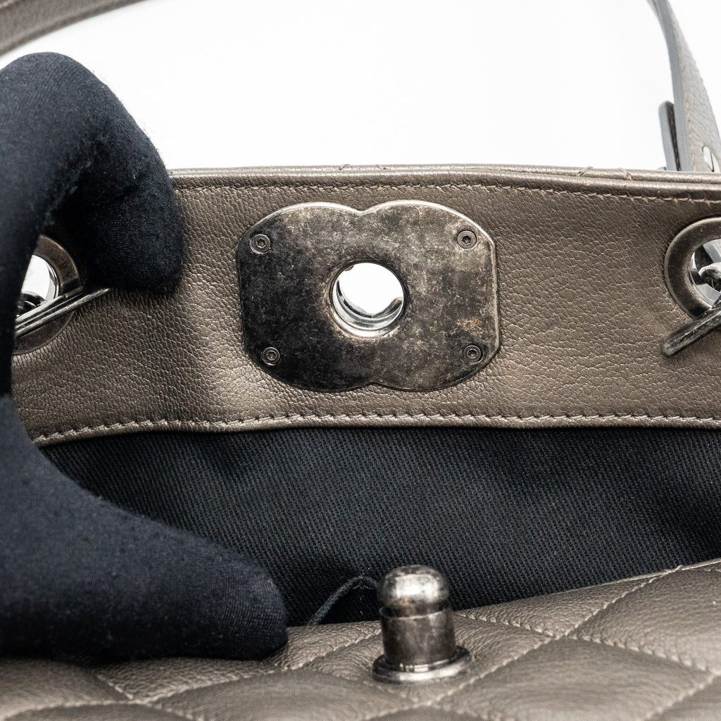 CHANEL QUILTED TOTE BAG GOATSKIN SILVER RUTHENIUM HARDWARE
