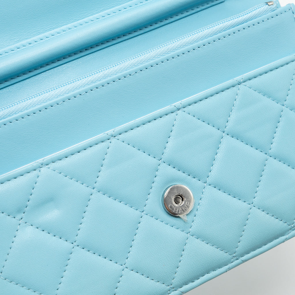 CHANEL CLASSIC WALLET ON CHAIN LAMBSKIN LIGHT BLUE SHW