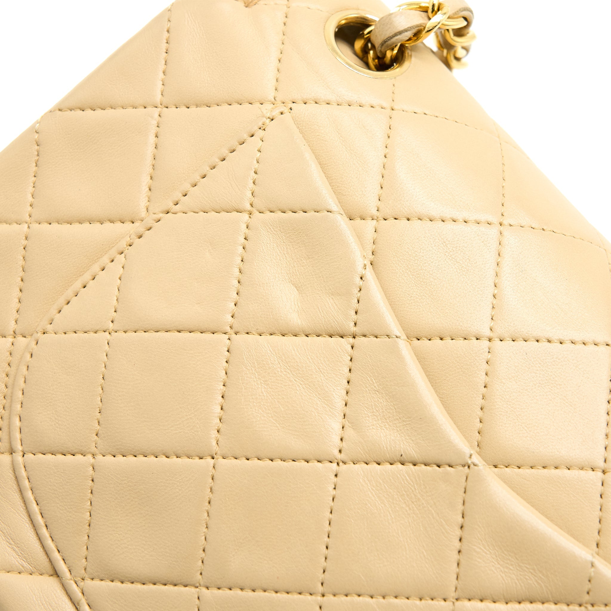 CHANEL VINTAGE SMALL CLASSIC DOUBLE FLAP BAG LAMBSKIN BEIGE GHW