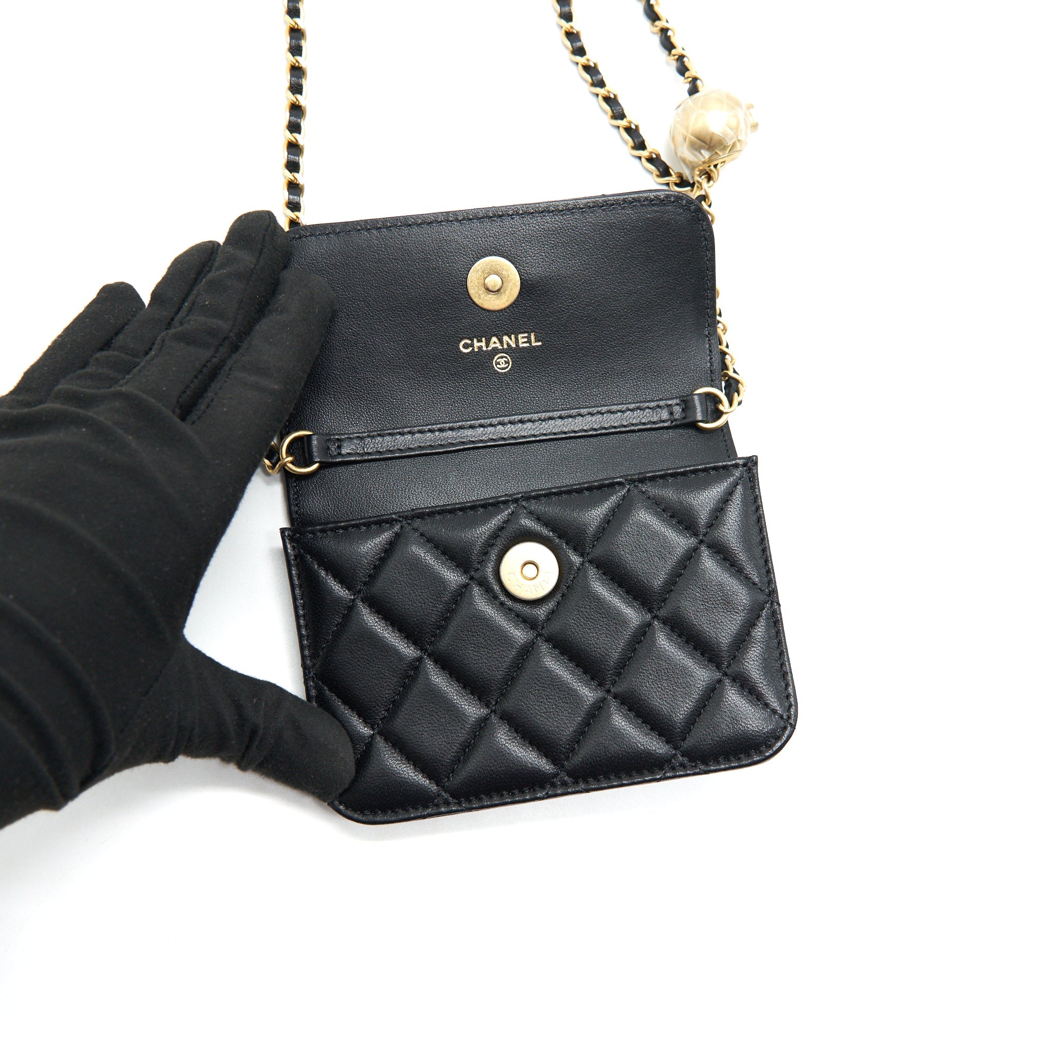 CHANEL 2021 PEARL CRUSH BELT BAG BLACK WITH GHW