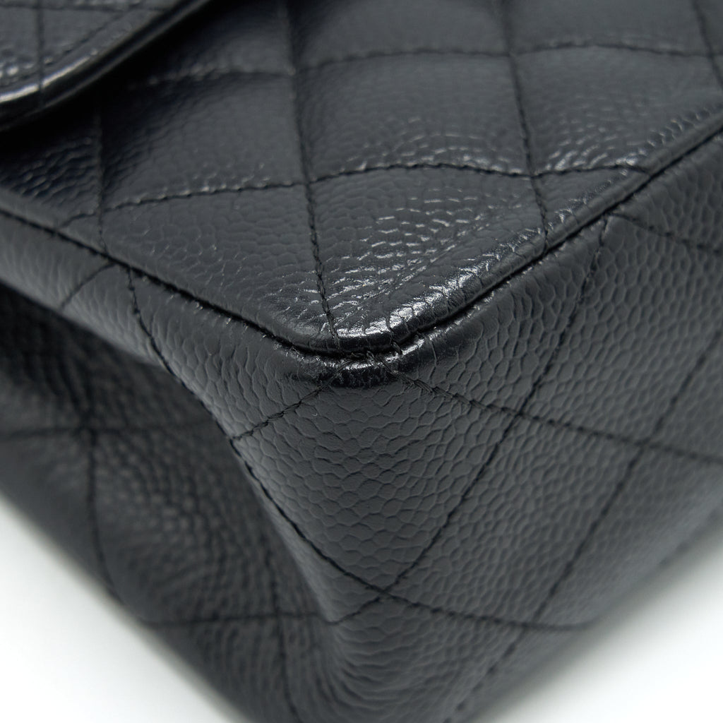CHANEL SMALL CLASSIC DOUBLE FLAP BAG BLACK CAVIAR SHW