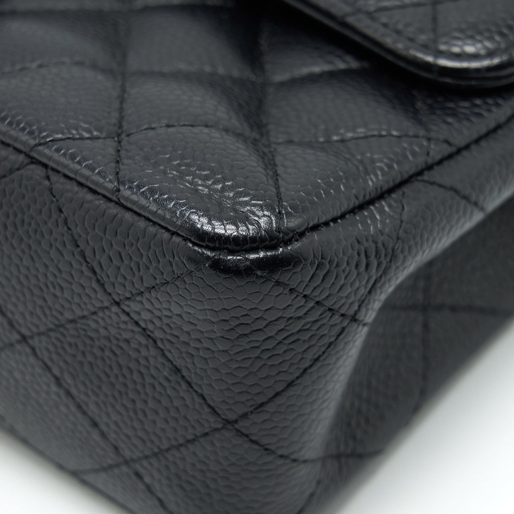 CHANEL SMALL CLASSIC DOUBLE FLAP BAG BLACK CAVIAR SHW