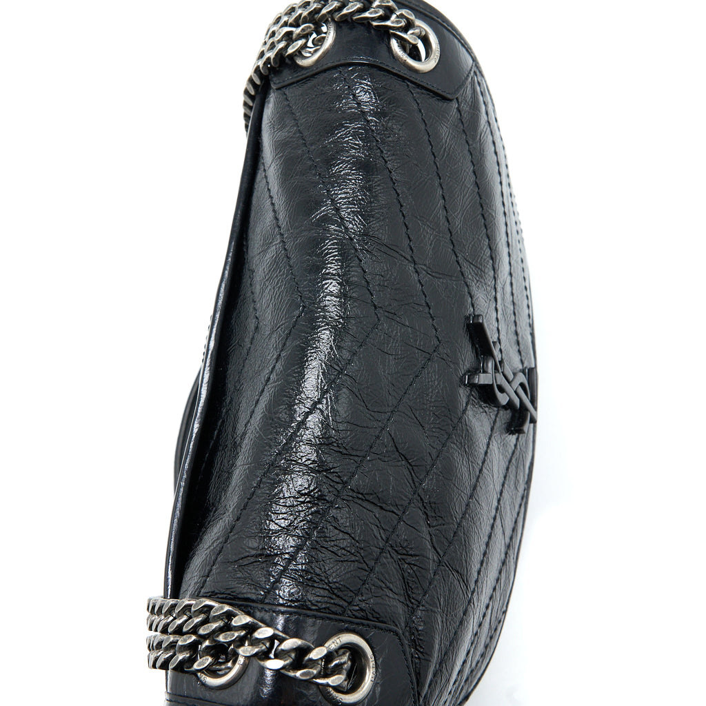 SAINT LAURENT MEDIUM NIKI CHAIN BAG AGED CALFSKIN BLACK RUTHENIUM HARDWARE