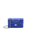 CHANEL SMALL CLASSIC FLAP BAG CHEVRON LAMBSKIN BLUE LGHW