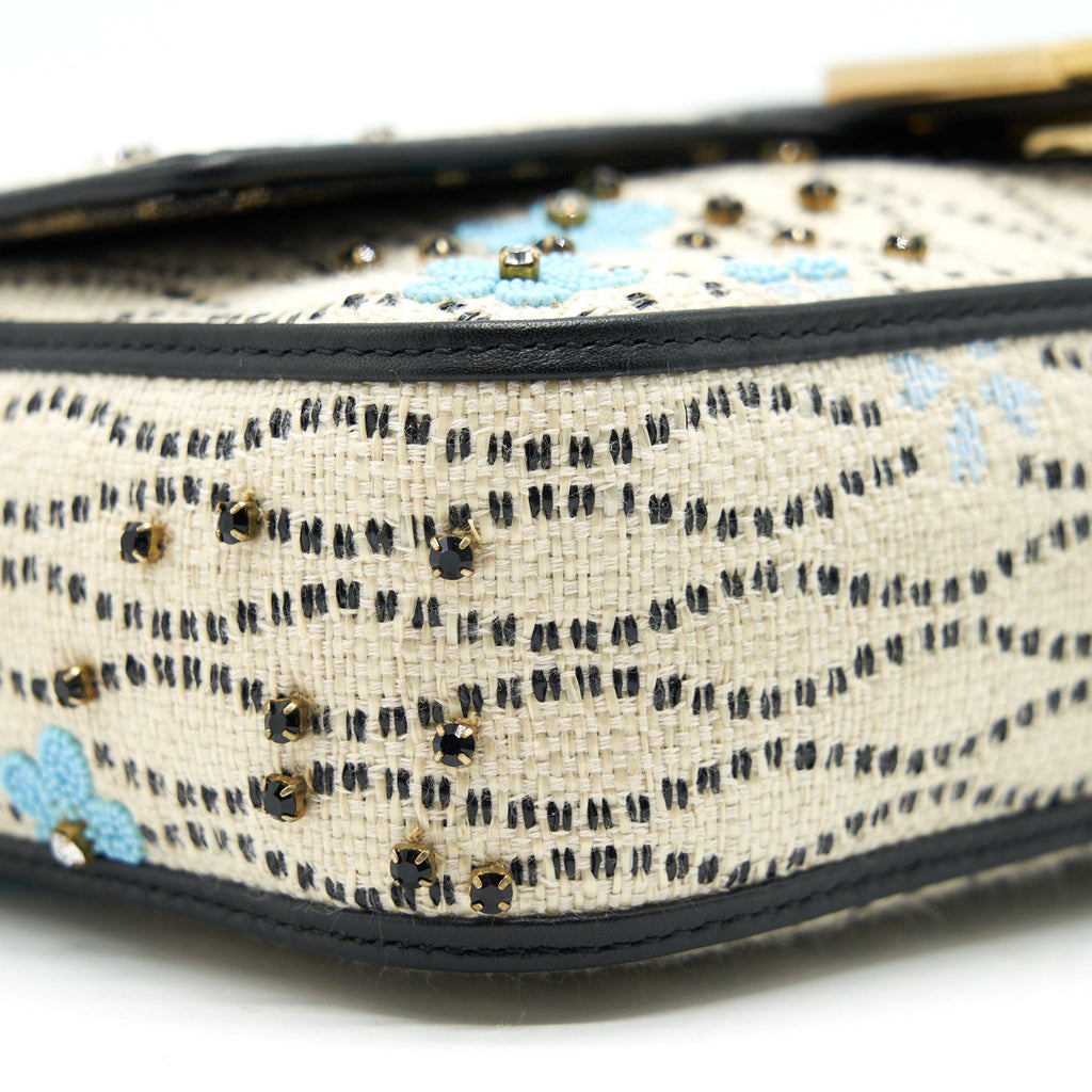 FENDI BAGUETTE ICONIC MEDIUM WHITE RAFFIA BAG MULTICOLOR