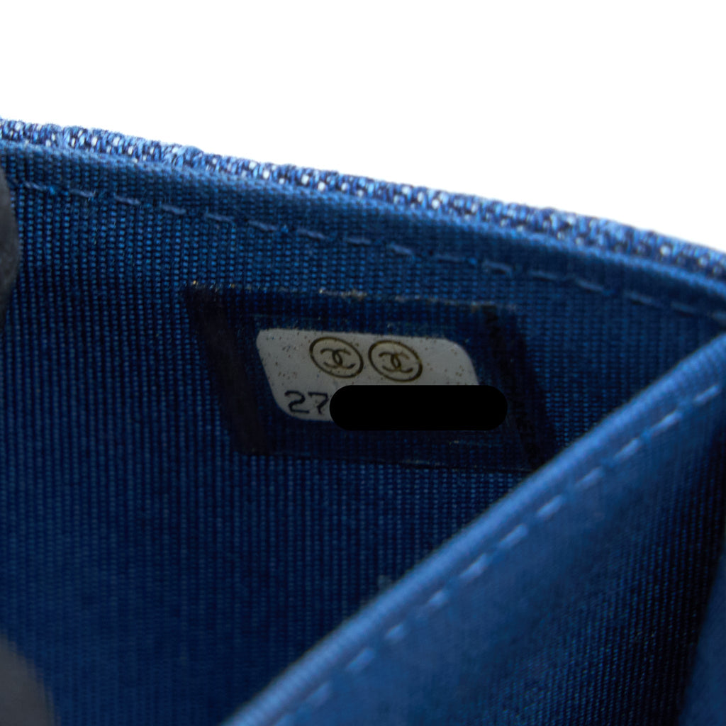 CHANEL FLAP CARD HOLDER CAMELLIA DENIM BLUE SHW