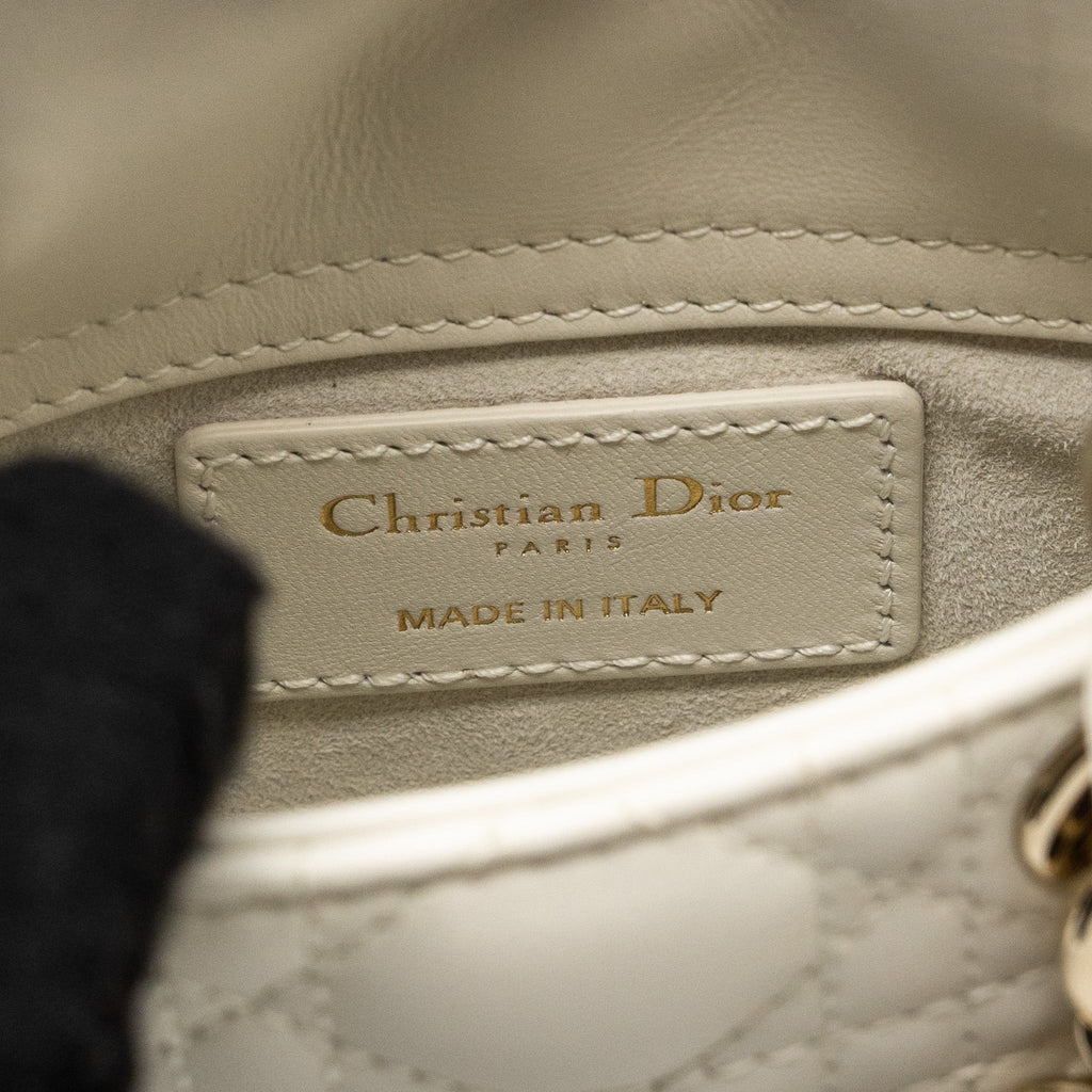 DIOR MICRO LADY DIOR BAG LAMBSKIN WHITE LGHW
