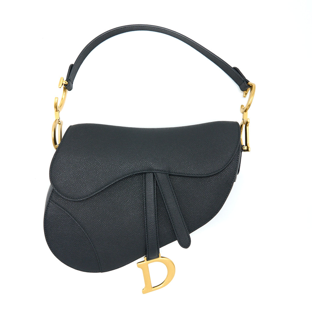 DIOR MEDIUM SADDLE BAG WITH STRAP GRAINED CALFSKIN BLACK GHW