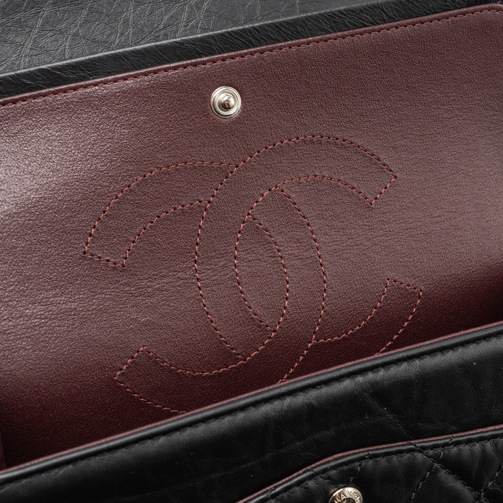 CHANEL SMALL 2.55 REISSUE FLAP BAG AGED CALFSKIN BLACK RUTHENIUM HARDWARE(MICROCHIP)