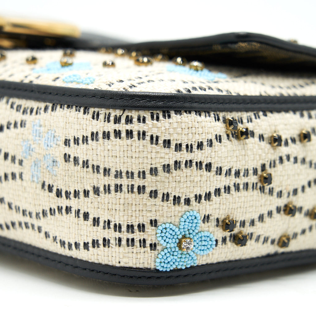 FENDI BAGUETTE ICONIC MEDIUM WHITE RAFFIA BAG MULTICOLOR