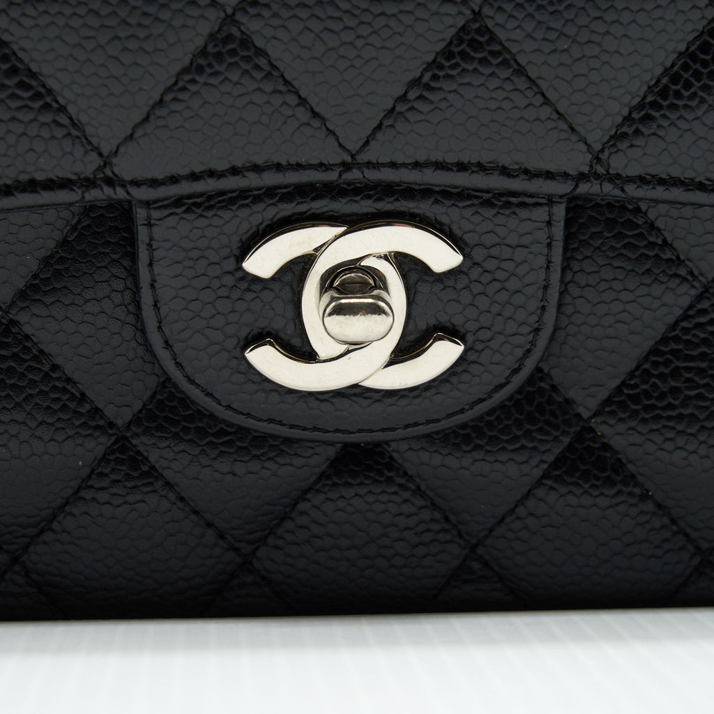 CHANEL SMALL CLASSIC DOUBLE FLAP BAG BLACK CAVIAR SHW