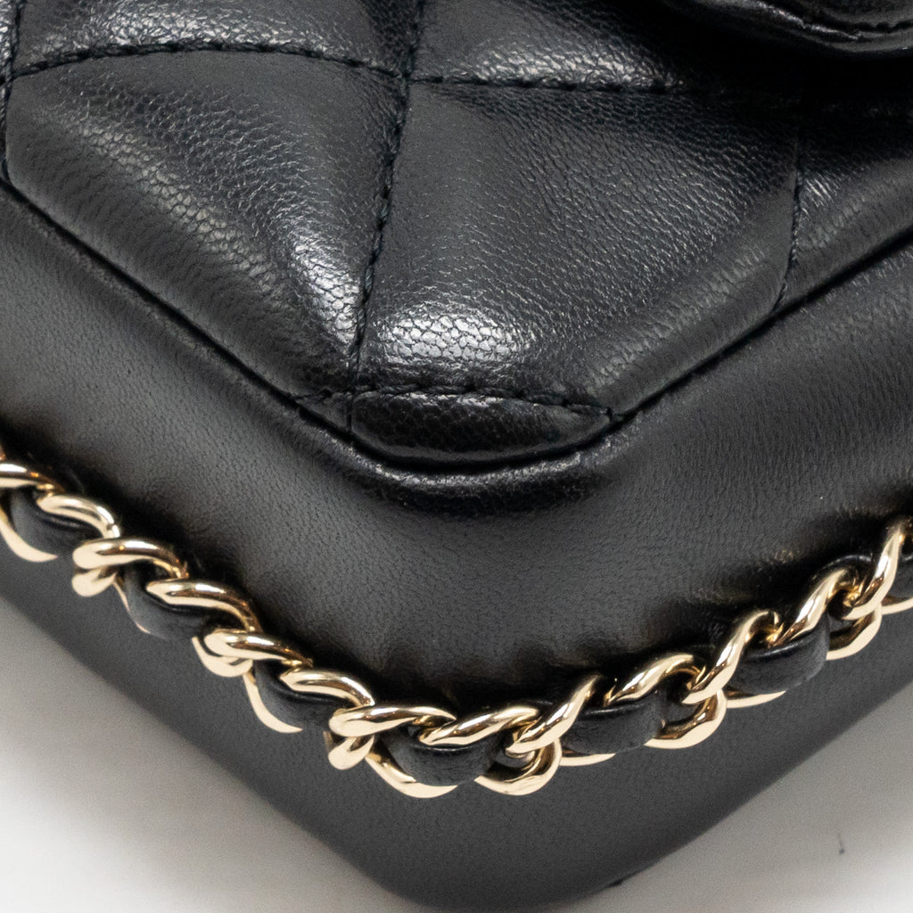 CHANEL QUILTED FLAP BAG WITH PEARL CHAIN LAMBSKIN BLACK LGHW