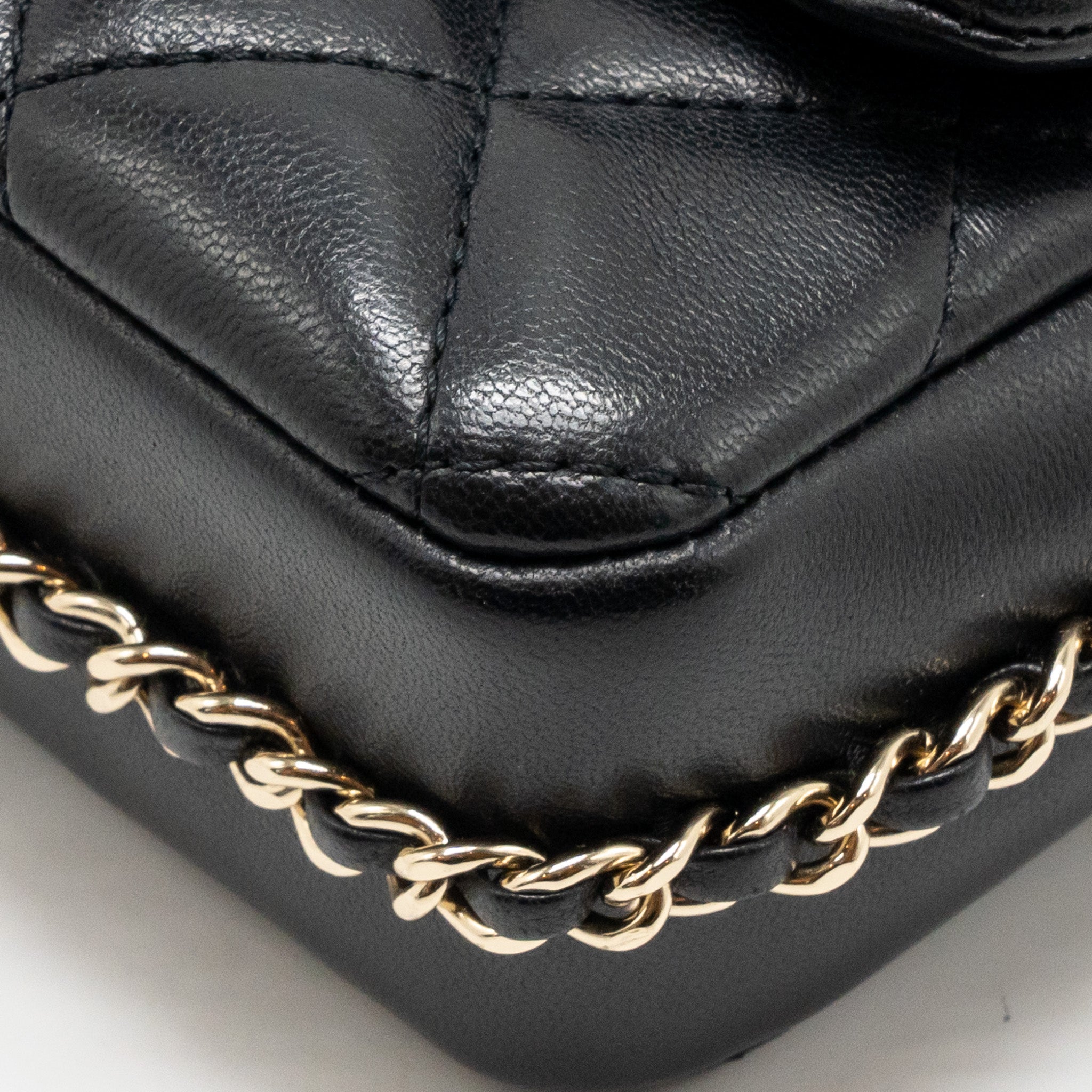 CHANEL QUILTED FLAP BAG WITH PEARL CHAIN LAMBSKIN BLACK LGHW