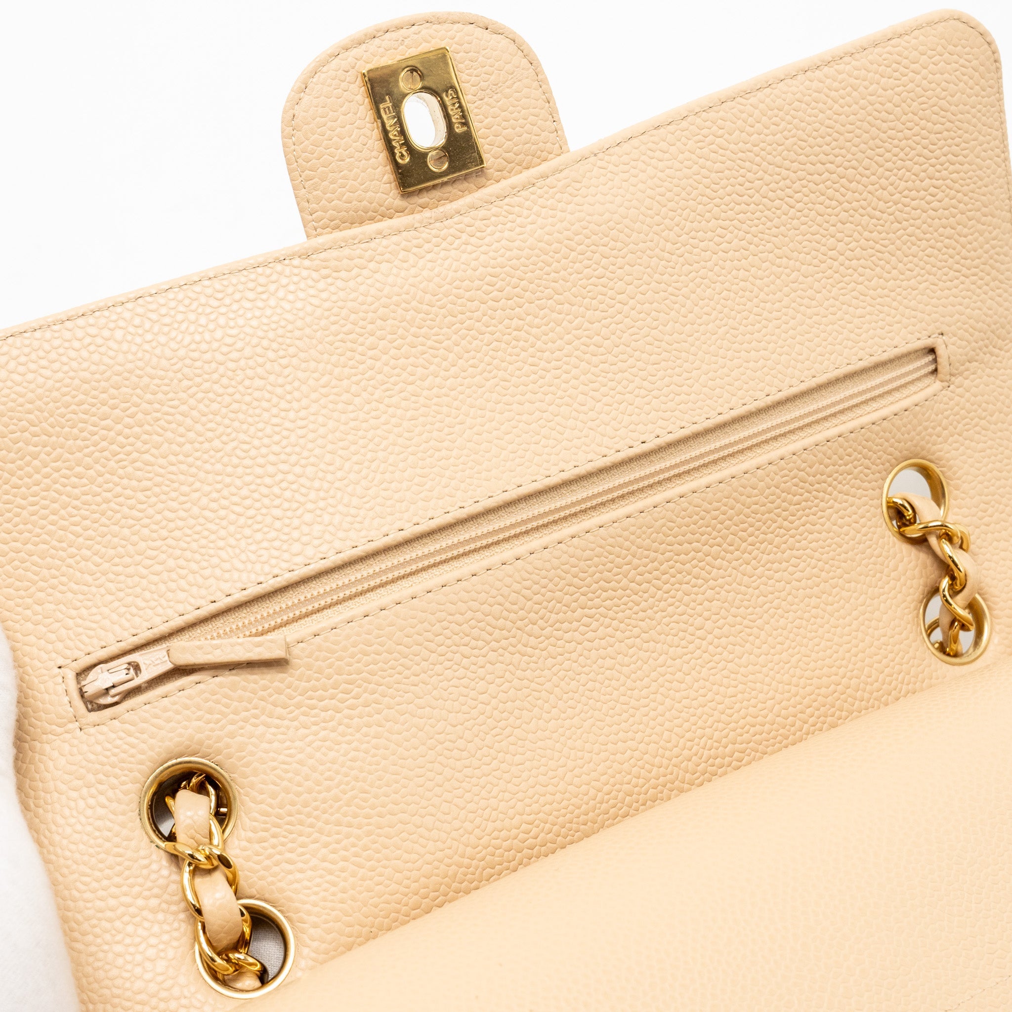CHANEL MEDIUM CLASSIC DOUBLE FLAP CAVIAR BEIGE GHW