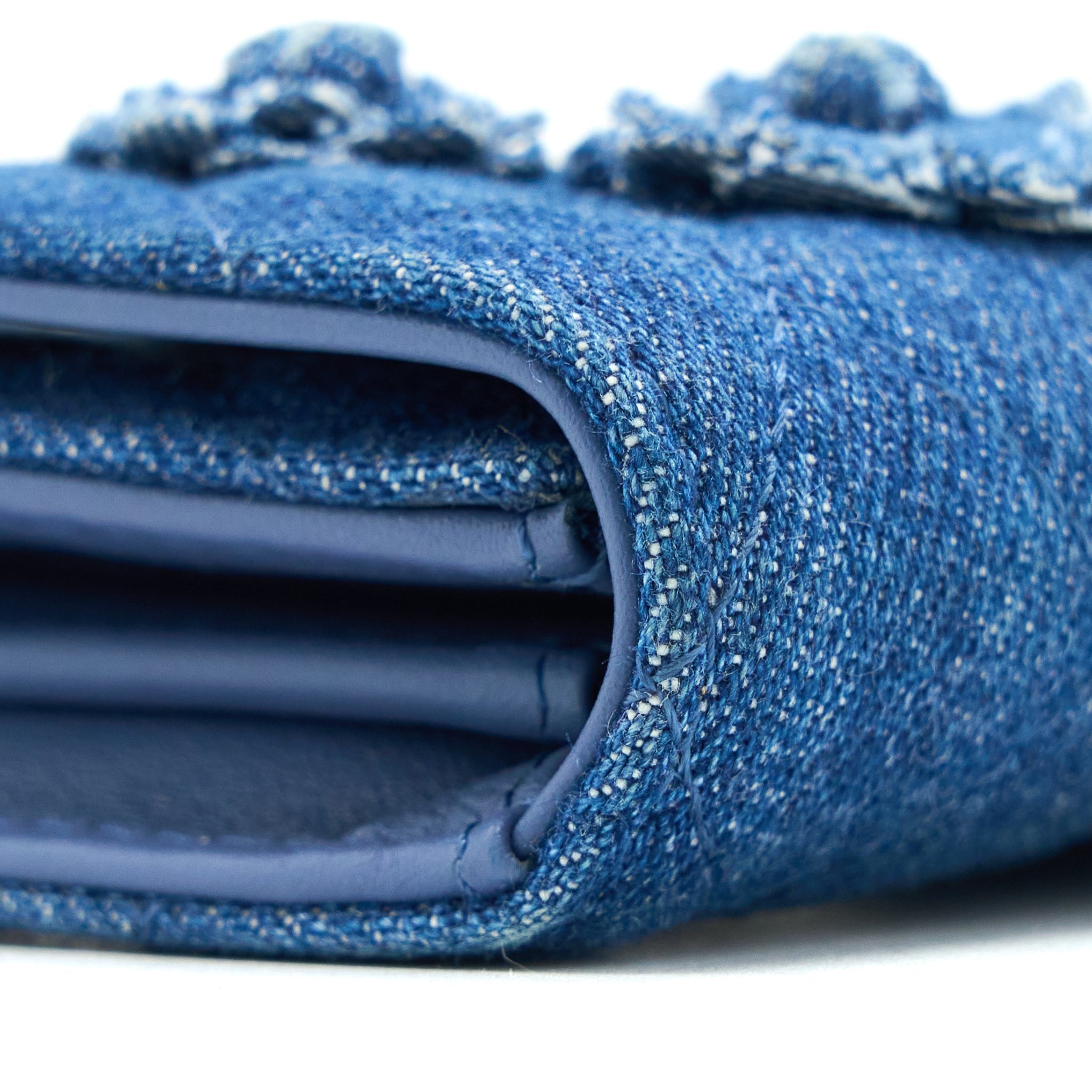 CHANEL FLAP CARD HOLDER CAMELLIA DENIM BLUE SHW