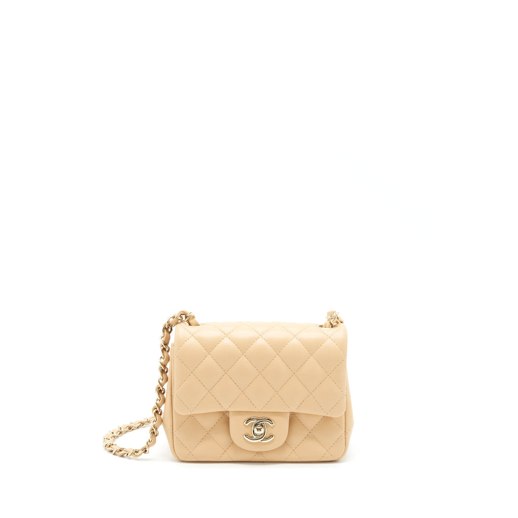 CHANEL 22C MINI SQUARE FLAP BAG LAMBSKIN BEIGE LGHW (MICROCHIP)