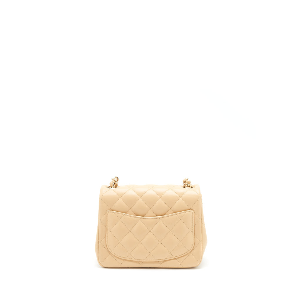 CHANEL 22C MINI SQUARE FLAP BAG LAMBSKIN BEIGE LGHW (MICROCHIP)