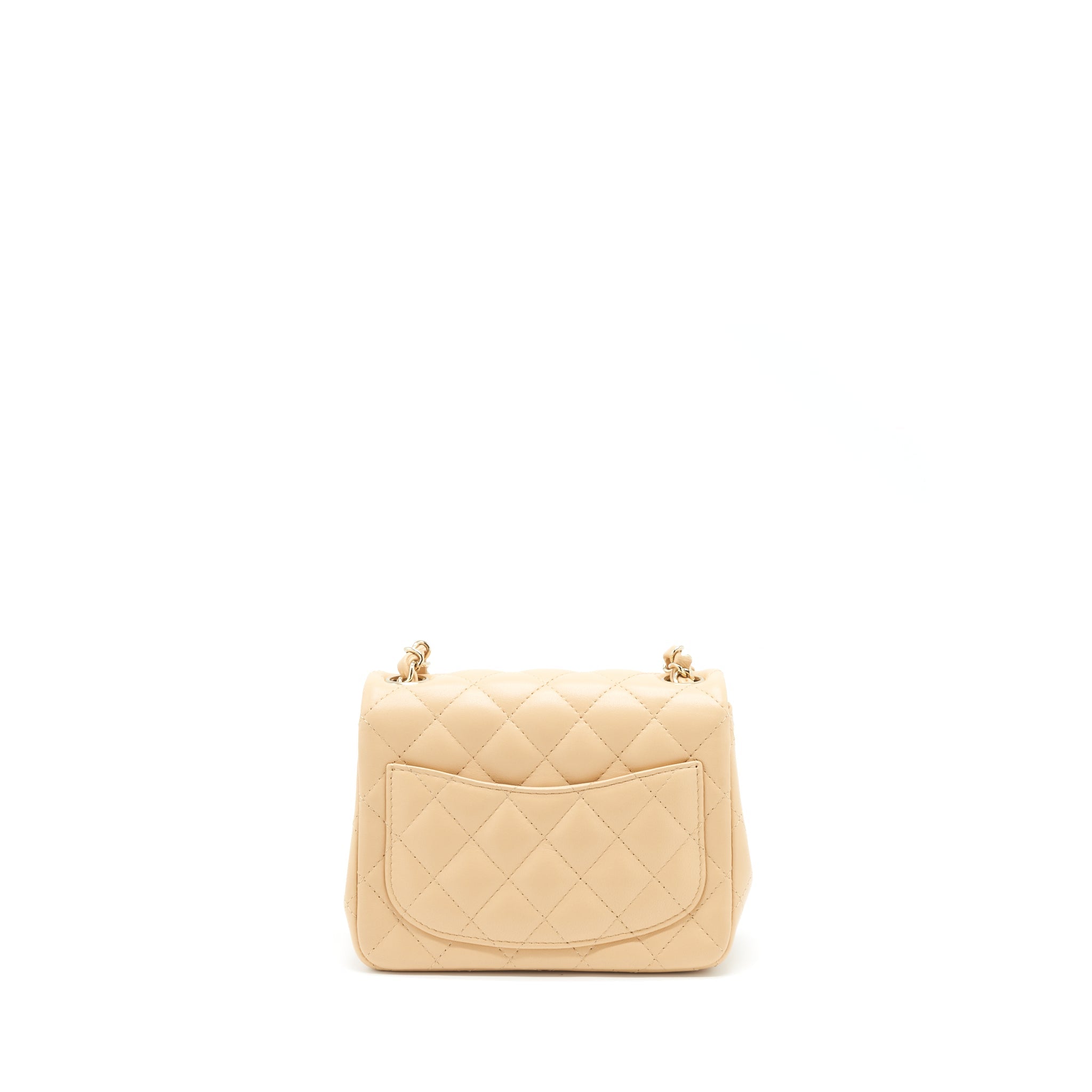 CHANEL 22C MINI SQUARE FLAP BAG LAMBSKIN BEIGE LGHW (MICROCHIP)