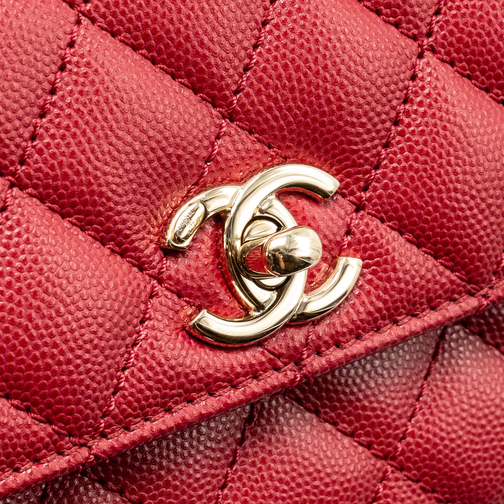 CHANEL SMALL COCO HANDLE CAVIAR RED LGHW (MICROCHIP)